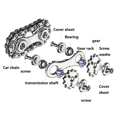 Bike chain metal fidget toy, diagram of the separate components.