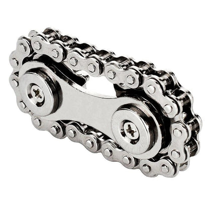 Bike chain metal fidget toy - all silver from a side angle